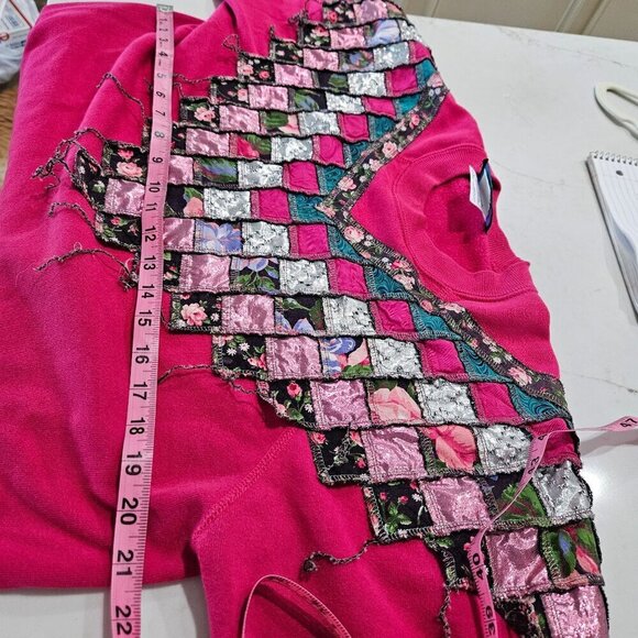 Vintage 80's 90's Jane Ekberg Patchwork Sweatshirt Pink Abstract Patch Boho - Picture 9 of 9